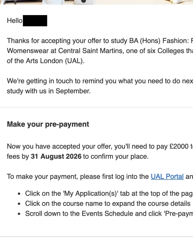 Central Saint Martins offer, BA Fashion Womenswear