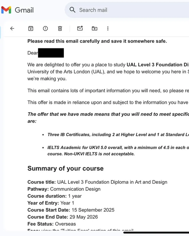 University of the Arts London offer, Foundation Diploma